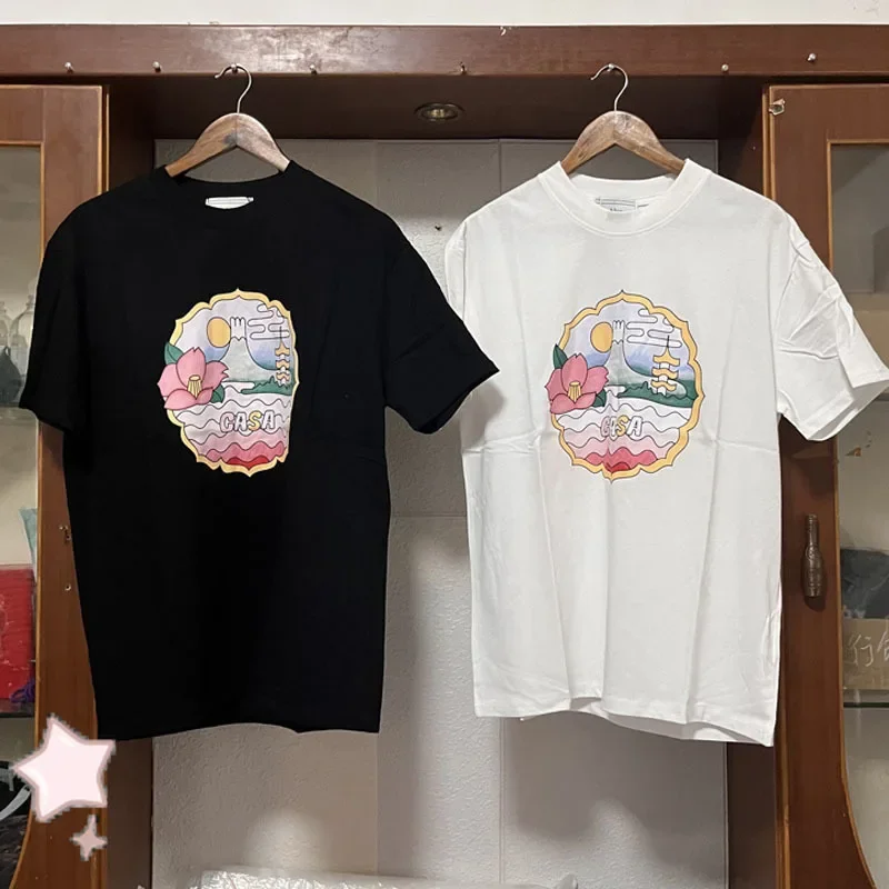 

Real Photo Casablanca T-shirt Black White Printed Logo Irregular Pattern Men Women Casual Loose Short Sleeve CASABLANCA Top Tee