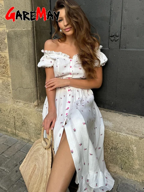 Élégante Robe Longue Décontractée Blanche en Coton 100% pour Femme, Style Vintage, Longueur Midi, Idéale pour l'Été 2026 1