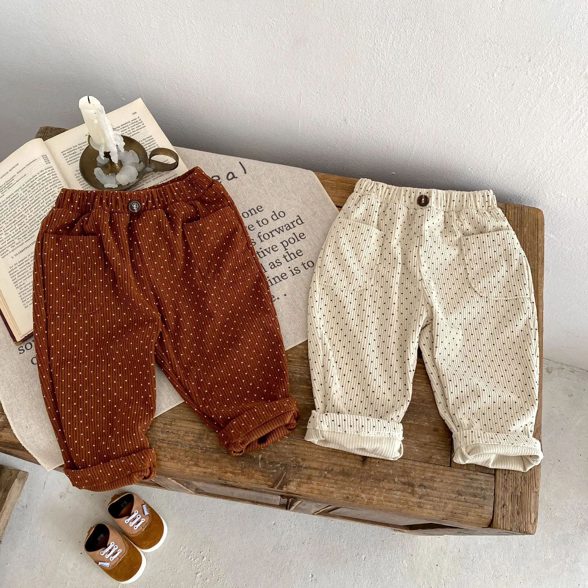 Autumn New Baby Corduroy Trousers Infant Girl Dot Print Pants Toddler Boys Casual Pants Children Corduroy
