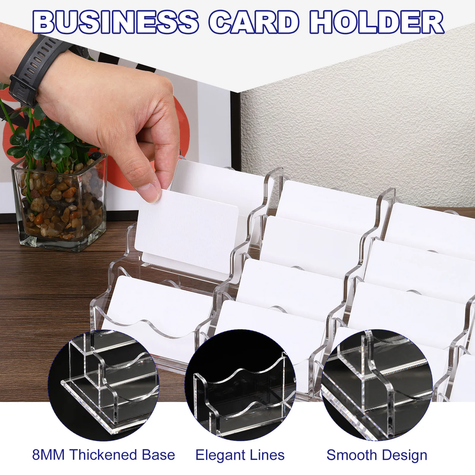 1Pcs Clear Transparent Acrylic Counter Display Stand Office Home Supplies Office Desktop Business Card Holder 16 Pockets Stand