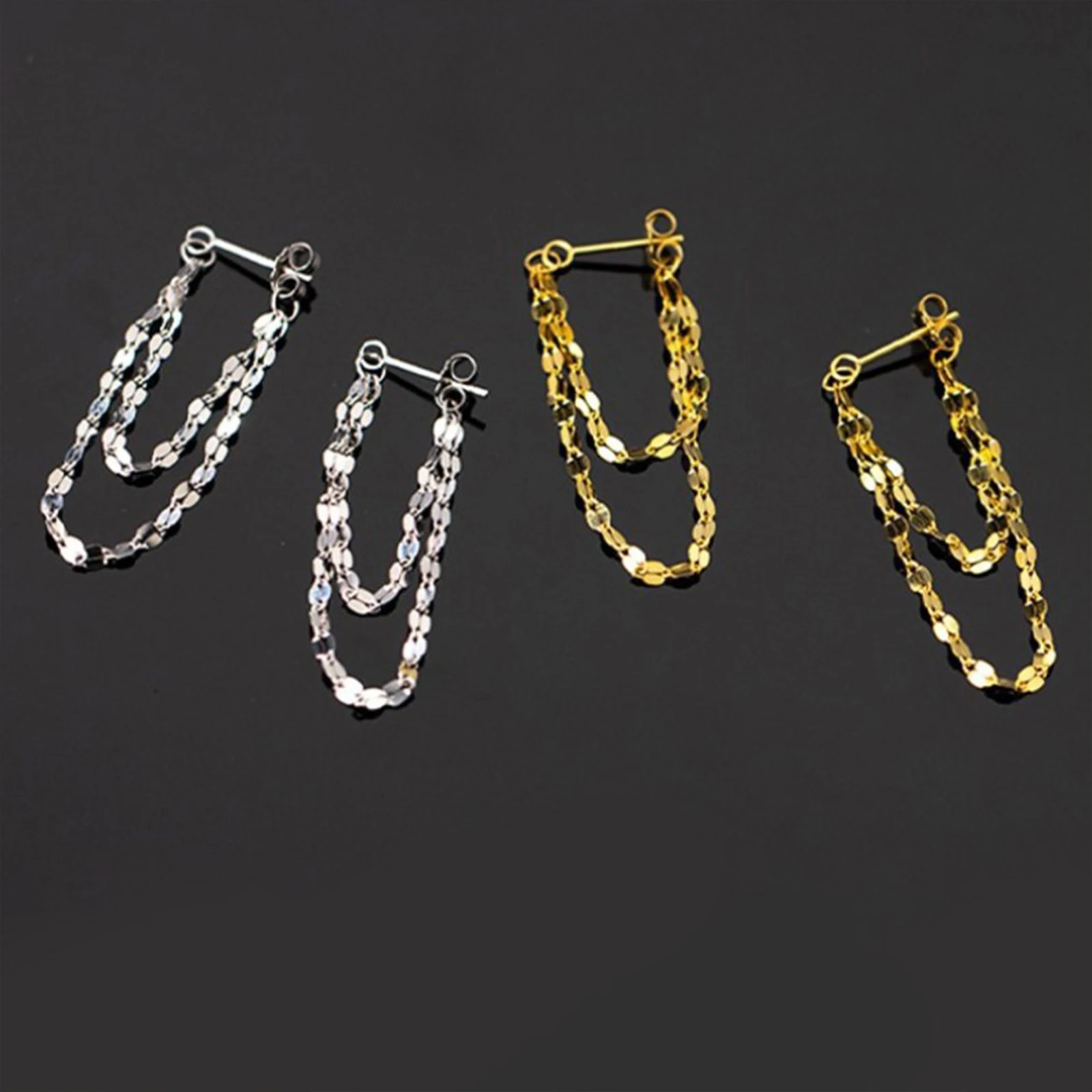 925 Silver designed earrings with double layered tassel chains at the front and back, exquisite earrings and dynamic earrings - 3