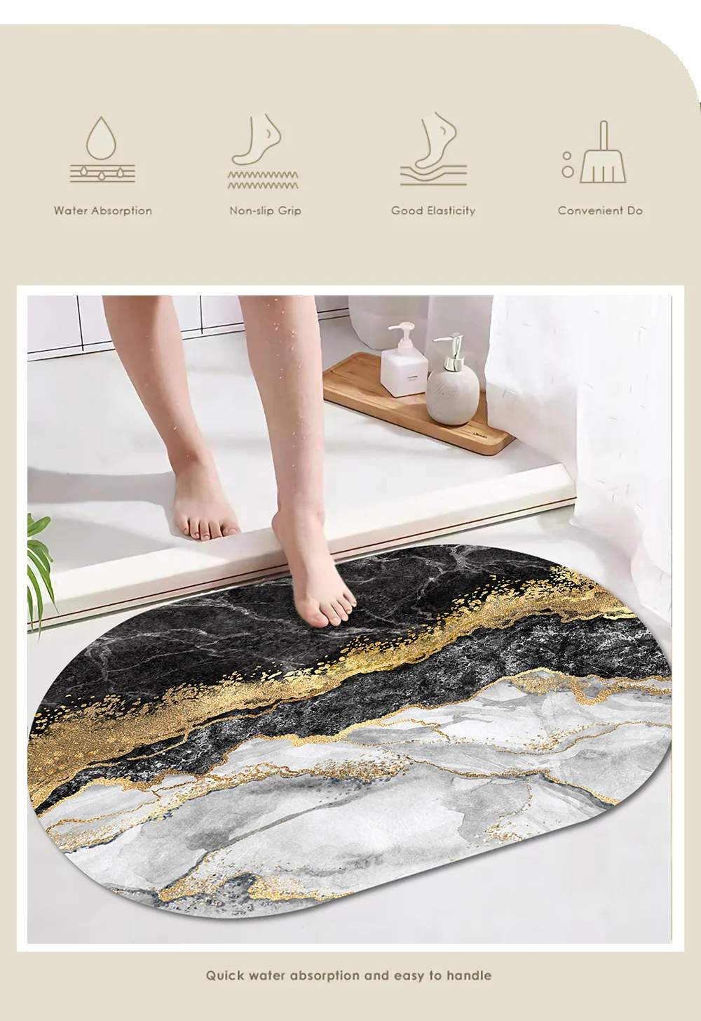 Marble Super Absorbent Nappa Skin Bathroom Mat Quick Drying Bath Rug Non-Slip Entrance Doormat Toilet Home Decor Floor Mats 40*60Cm