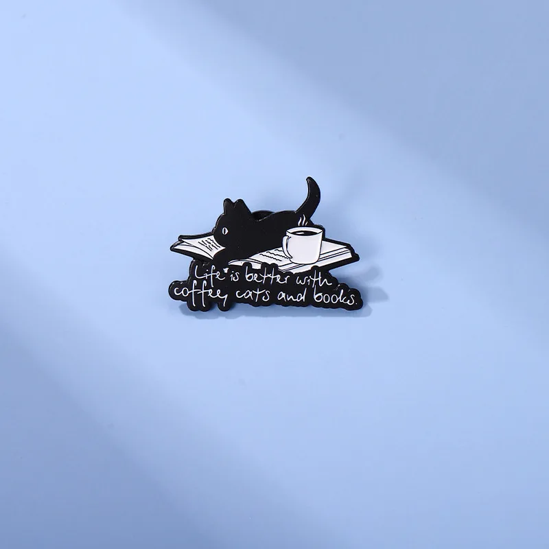 

Dream Life Enamel Pins Custom Life is Better with Cat Coffee Book Brooch Lapel Badges Animal Jewelry Gift for Kids Friends