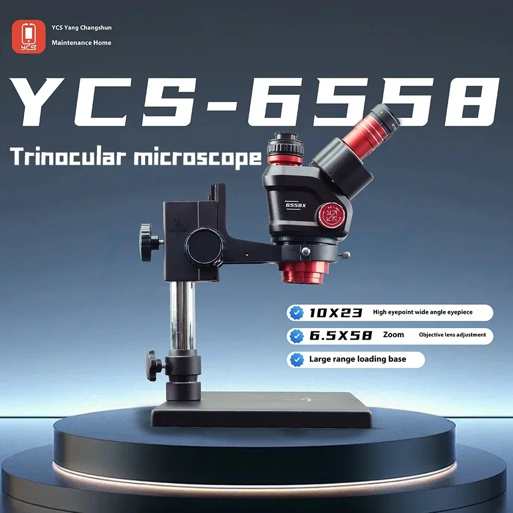 YCS 6558S HD Trinocular Microscope with Base 6.5X58 Zoom 4K Camera kit ...