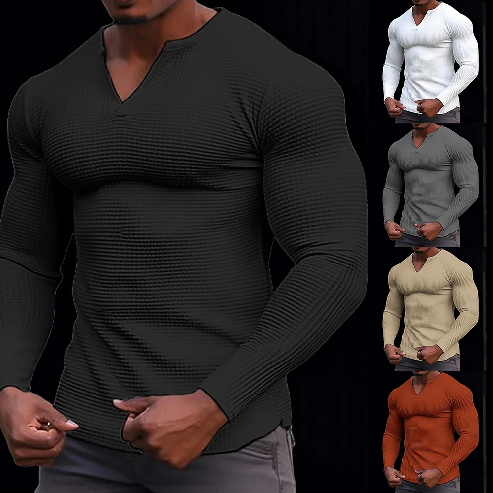 V Neck Men Shirts Long Sleeve Muscle Office Outdoor Plus Size Pullover Slim Soft Breathable Sweatshirts Fashion