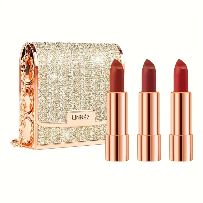 thumbnail image 1 of 3pcs Velvet Lipstick with Chain Bag Gift Waterproof Non-Stick Long-Lasting Rotating Lipstick Makeup Set for Valentine's Day Gift, 1 of 5