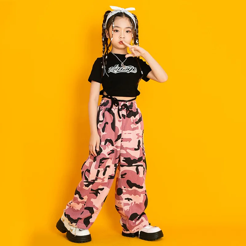 

Camouflage Pants T Shirt Kids Hip Hop Dancing Clothes Ballroom Costumes Stage Outfit Street Dance Wear Jazz for Girls Dancewear