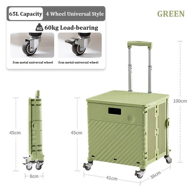 65L Nagy Kapacitású Bevásárlókosár Otthoni Hordozható Összecsukható Kocsi Piknik Vásárláshoz Élelmiszerbolt Kézbesítési Kis Expressz - Image 5