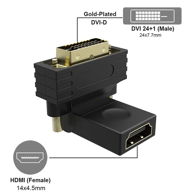 

Адаптер HDM1-compatible to DVI 24 + 1 pin, поворот на 360 градусов, разъем «Мама»-«папа», адаптер преобразователя HDTV для ПК, PS3, проектора, ТВ-приставки