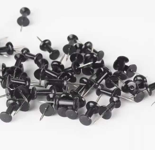 100pcs Plastic black push pins office binding Cork Board Safety Colored pin big head needle pins