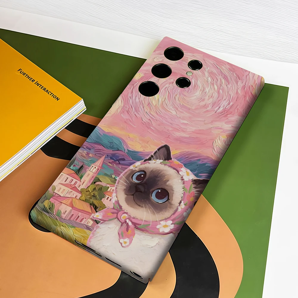 Starry Night Siamese Cat Shockproof Phone Case - Double Layer Tough Back Cover