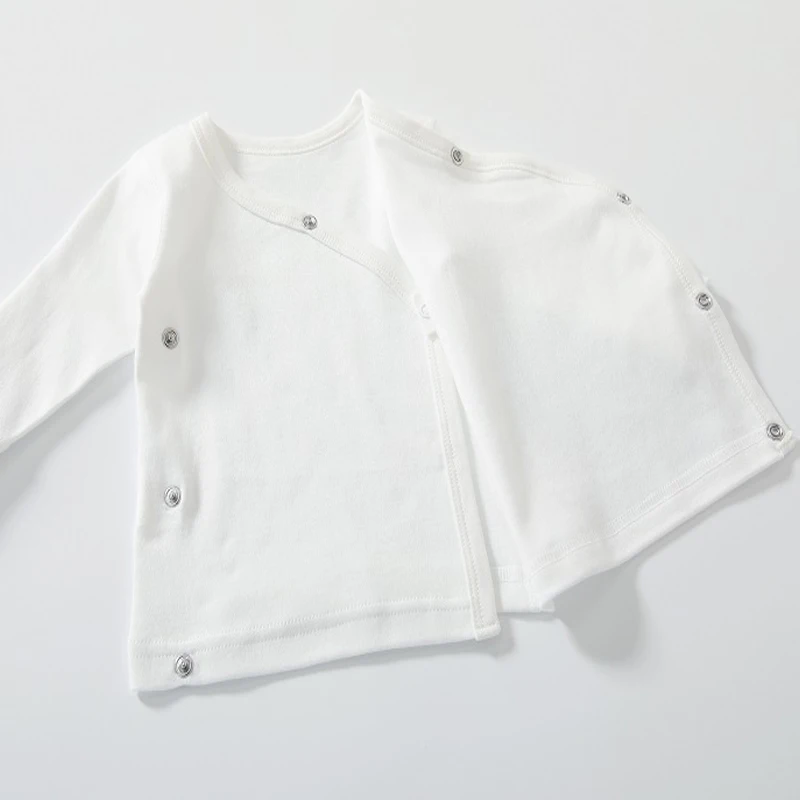 Newborn Baby Clothing Slanting Open Buckle T Shirt Tops Cotton Long Sleeves Solid Color Tees Baby Boys Girls Outfit 0-12 Months 3