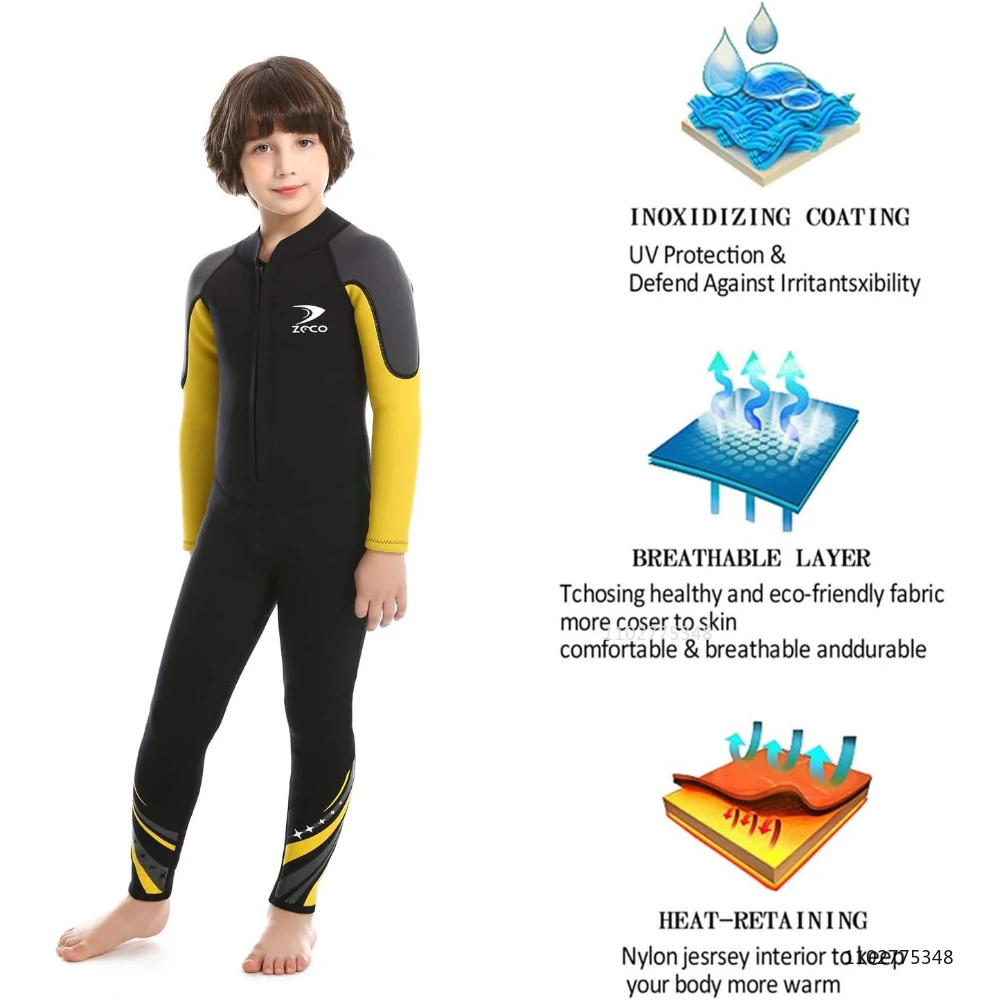 Neoprene Kids Swimsuit Wetsuit 2.5mm Diving Suit Swimwear for Teens Boys Girls Long Sleeve Swimming Surfing One Piece Wet Suit 6
