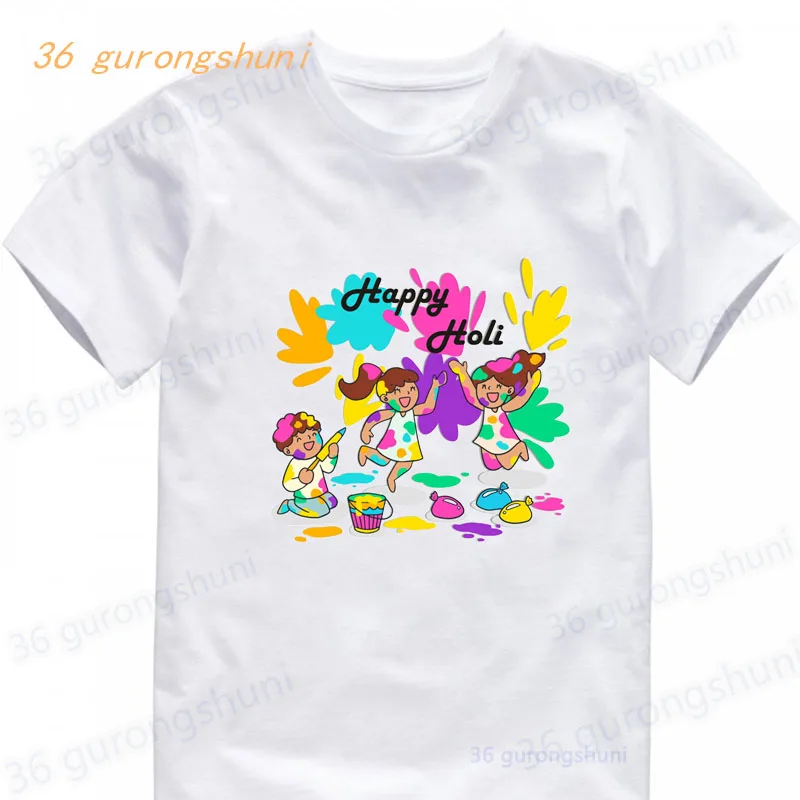 T Shirt Boys T Shirts Kids Tshirt Dhaarmik Happy Holi Gift for Indians T-shirts summer Tops For Girls-clothing Children Clothes 4
