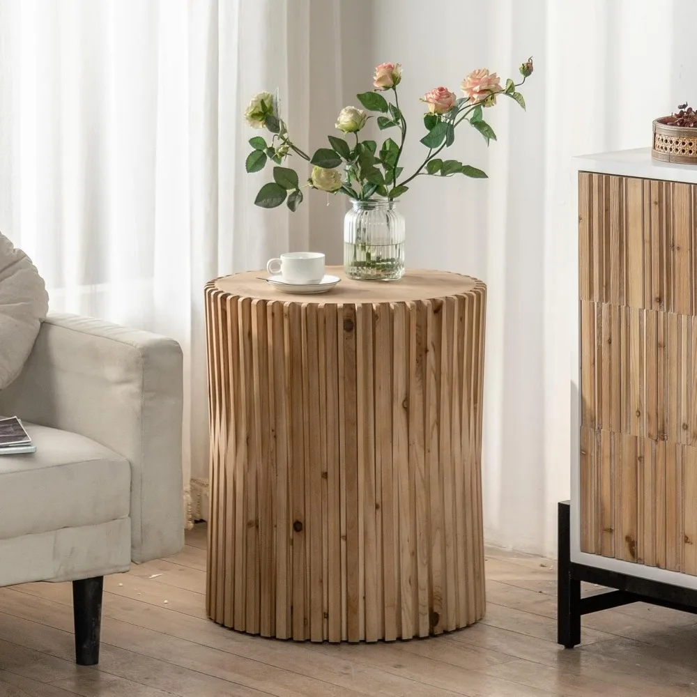 Retro Fashion Style Cylindrical Side Table with Vertical Texture Relief Design,Suitable for Living Room,Office,and Dining Room 5