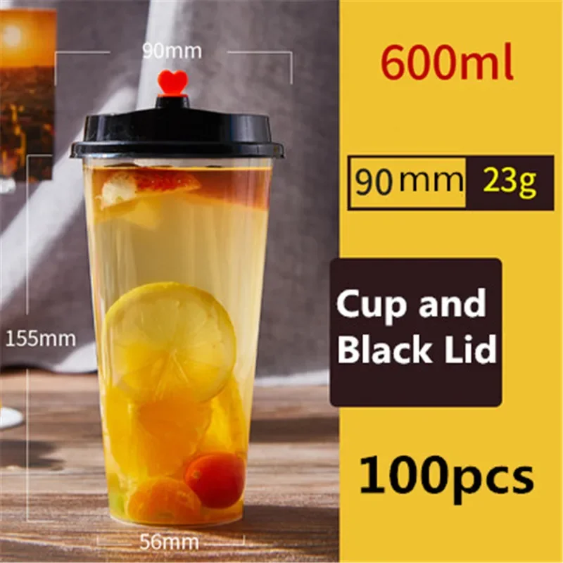 Hemoton 20pcs Disposable Transparent Plastic Cup Juice Cups Cold Drinks  Takeaway Packaging (with Dome Lid)