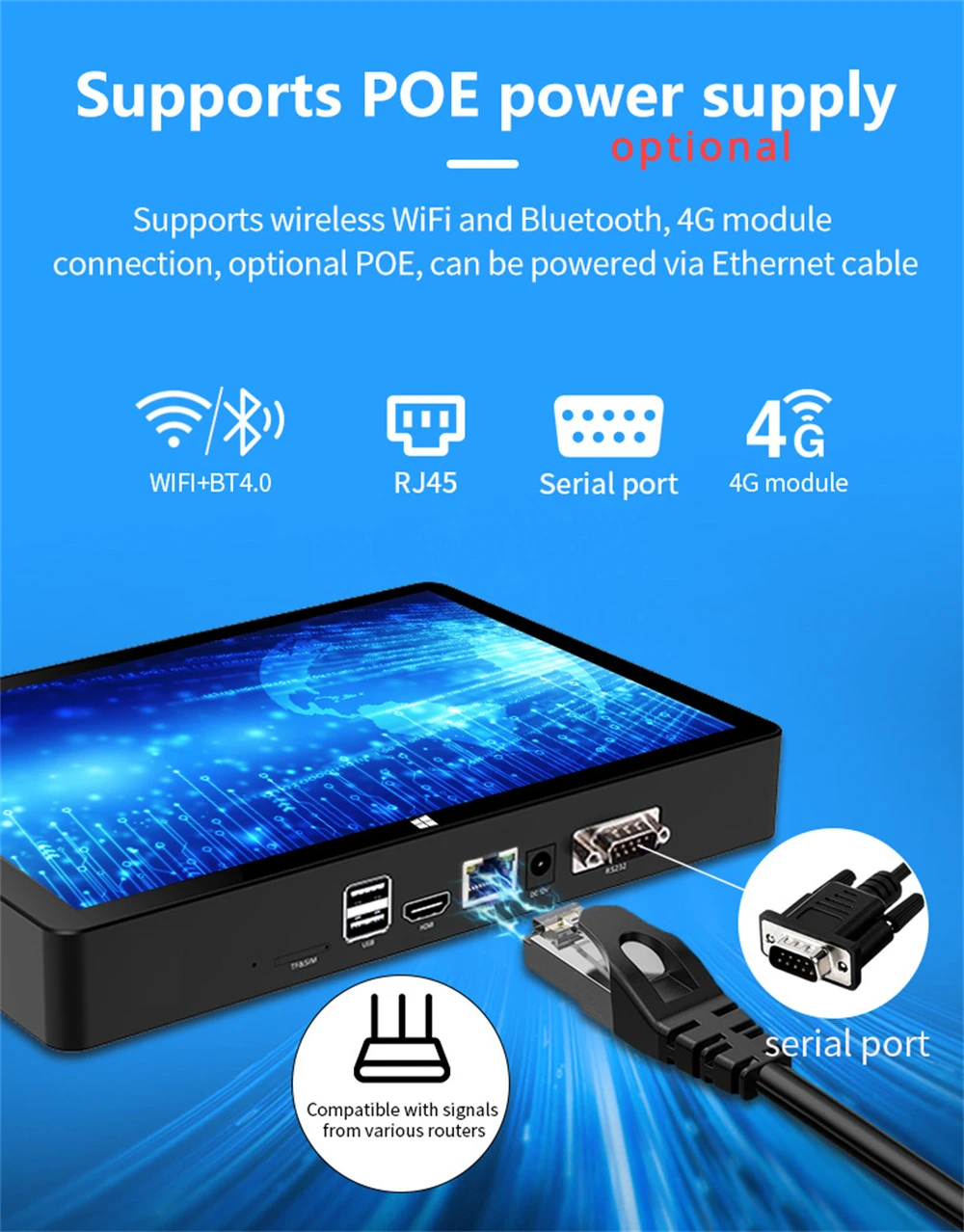 2024 Wall Mounted Tablet PC POE Box Industrial Windows 10 10.1 Inch Touch Screen Intel J4125 16GB RAM 1TB RJ45 4G LTE Sim RS232 6