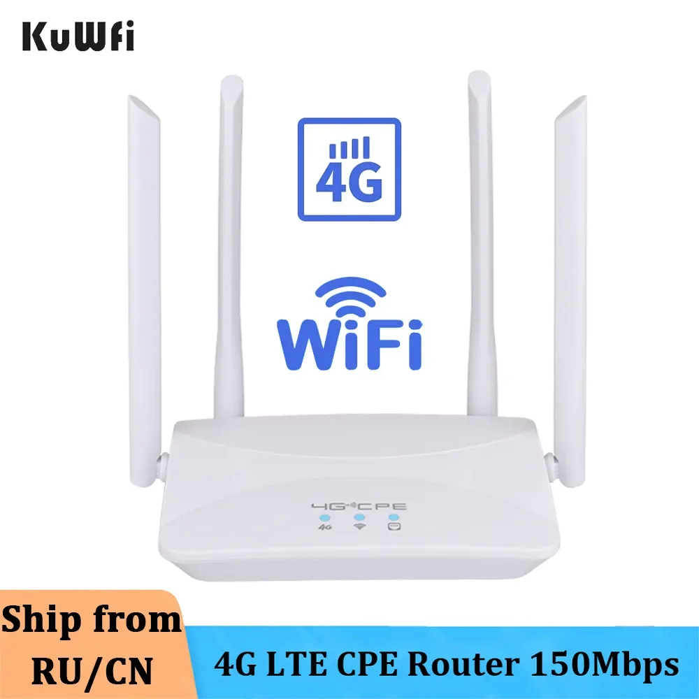 Kuwfi 4G Router Wifi Wireless Lte Cpe Router Slot Per Scheda Sim Rj45 3G 4G Router Wireless Hotspot Cat4 150Mbps Per Telecamera Ip