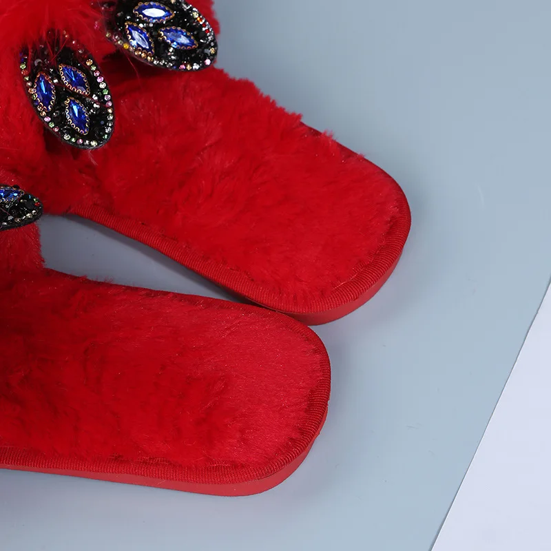 Women's Shoes 2025 Open Toe Women's Slippers Colourful Furry Casual Slippers Women Square Toe Feather Female Flat Sandals