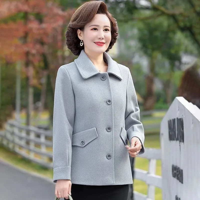 Fashionable Mother's New Woolen High-end Coat Middle-aged And Elderly Women Loose Slim Thin Casual Coat Tide In Spring And Autum