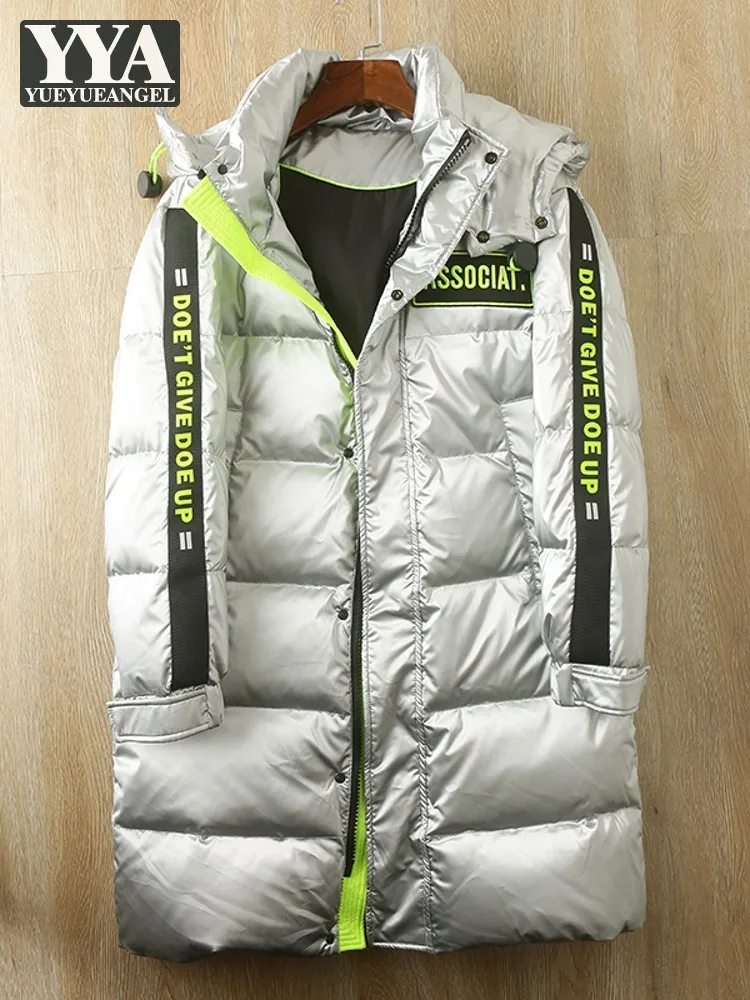 

Winter Men Thick 90% White Duck Down Jacket Hooded Bright Long Coat Warm Casual Fashion Winter Loose Fit Overcoat Windbreaker