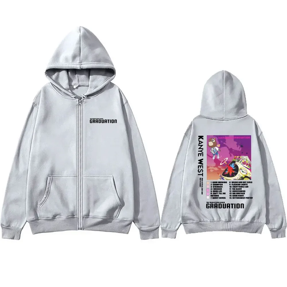 Rapper Kanye West Graduation Print Zipper Hoodie Men Fashion Hoodies Man Hip Hop Vintage Zip Up Jacket Male Oversized Sweatshirt