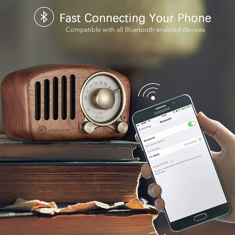 Rádio retro portátil altofalante bluetooth walnut rádio