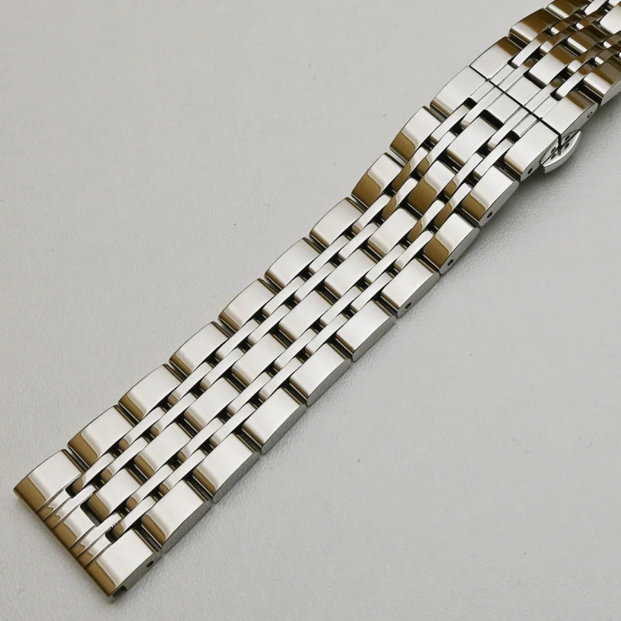 Elegant Polished Silver, Black, Gold Stainless Steel Watch Bracelet