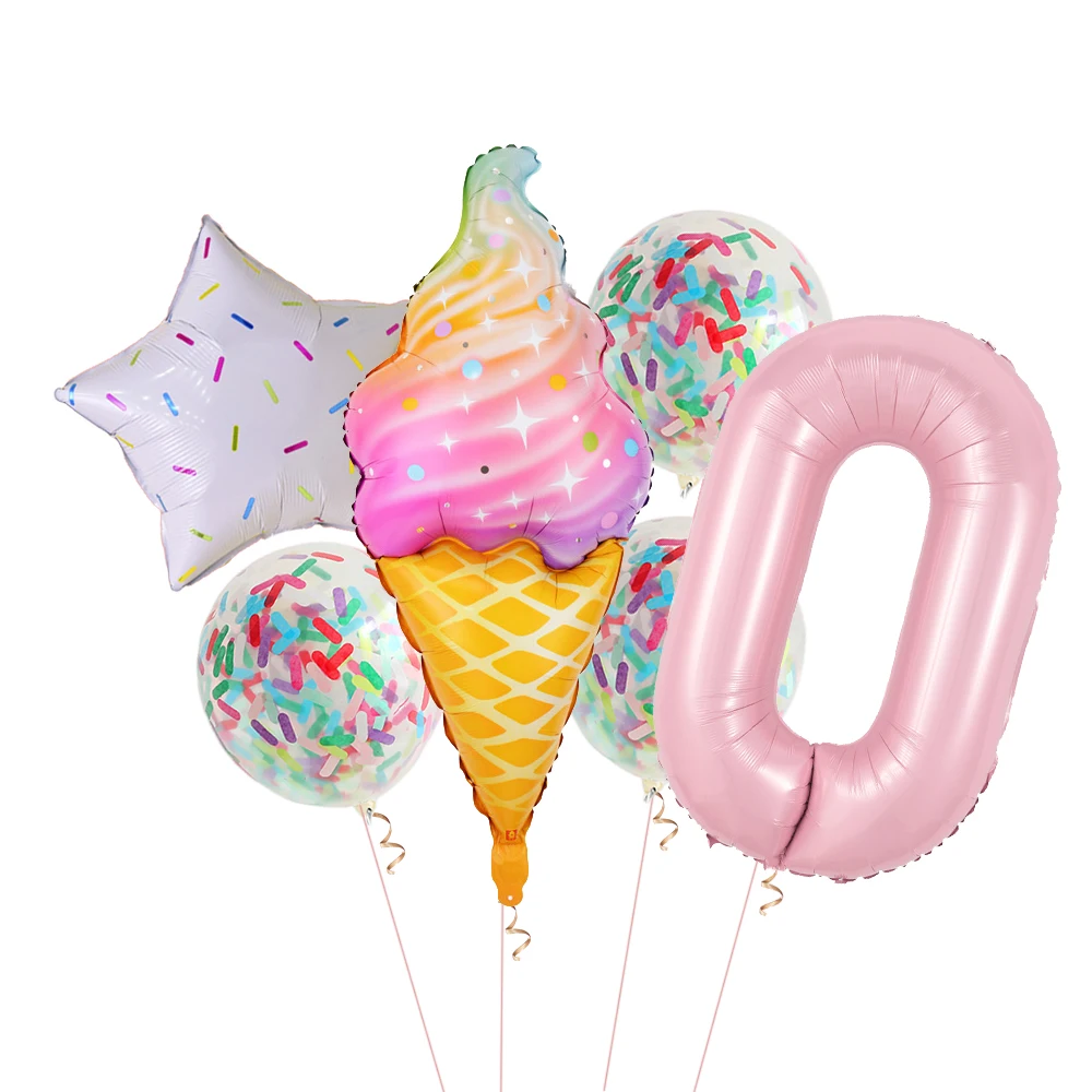 thumbnail image 1 of 1/6 piezas de globos de helado de caramelo de 40 pulgadas, globos de confeti con números del 0 al 9, decoración para fiesta de cumpleaños de niña de verano, juguetes para niños, baby shower, 1 of 5