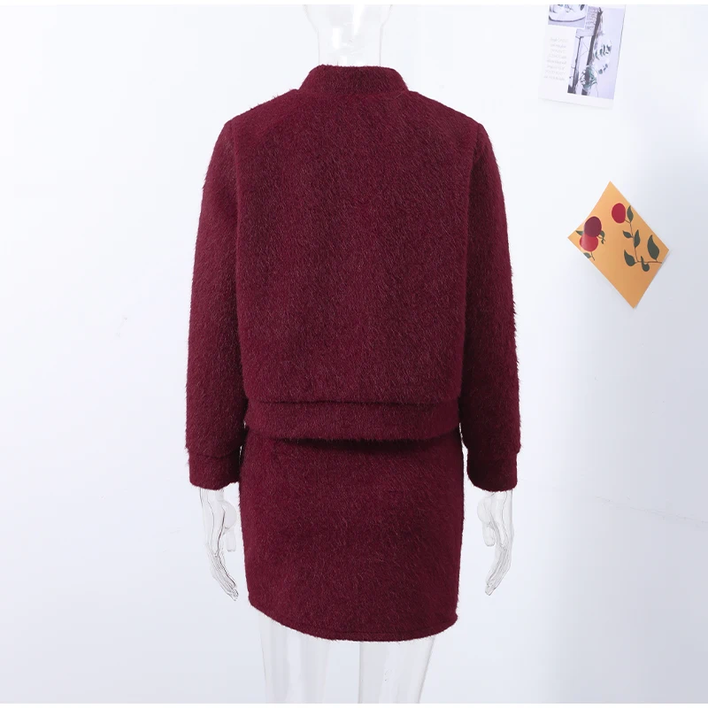 Plüsch frauen Pullover Rock Sets Rundhals Einreiher Weiche Elastische Weibliche Top Hohe Taille Wrap Hüfte Kurze Röcke Für damen – Detail 11