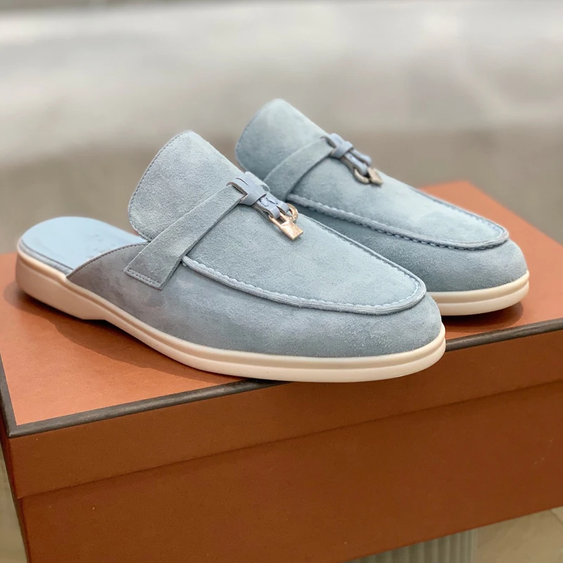Loafers 2024 summer new men's casual half slipper walking shoes Women's fashion metal pendant walking shoes casual shoes