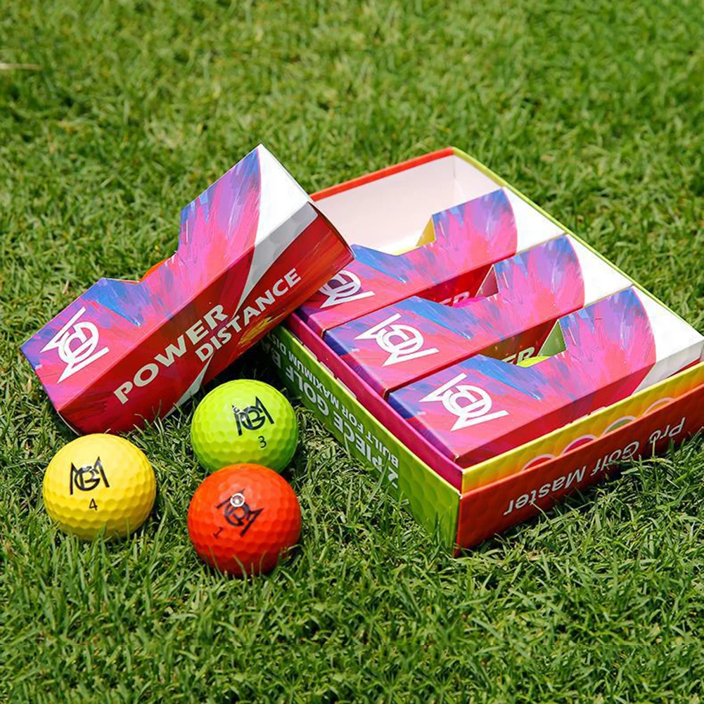 12 Pcs/Box Golf Color Ball Spins Less and Faster Core 2 Layer Soft Feel Golf Balls for Indoor Outdoor Training Colorful Balls