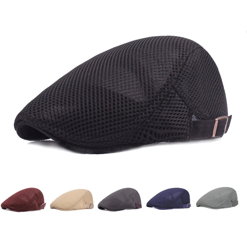 Men Fashion Flat Cap Mesh Summer Golf Driving Breathable Mesh Sun Beret Cabbie Hat French Style Adjustable Berets 14 Colors,beret hat,breathable hat,woolen beret