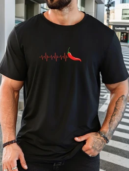 T-shirt Stampa 100% Cotone Chili Ecg Modello Creativo Estate Girocollo tempo Libero Traspirante da uomo Maniche Corte Sciolto Quotidiano Top