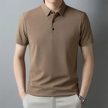 Polo da uomo a maniche corte tinta unita waffle alla moda, top estivo traspirante e confortevole