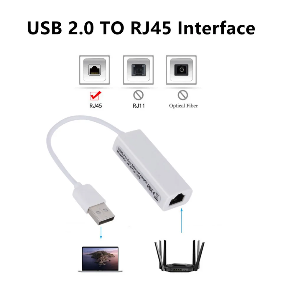 Adattatore Ethernet da USB 2.0 a Rj45 Max 100 Mbps