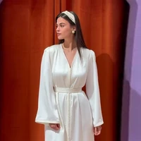 Caftan Abaya marocain blanc de luxe brodé pour femmes, robe longue à manches longues avec ceinture, robe de soirée formelle musulmane de Dubaï 6