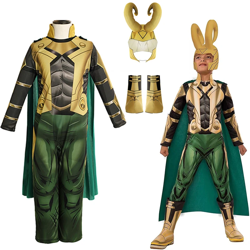 Loki Cosplay Costume The Avengers Supervillain Bodysuit Cloak Helmet