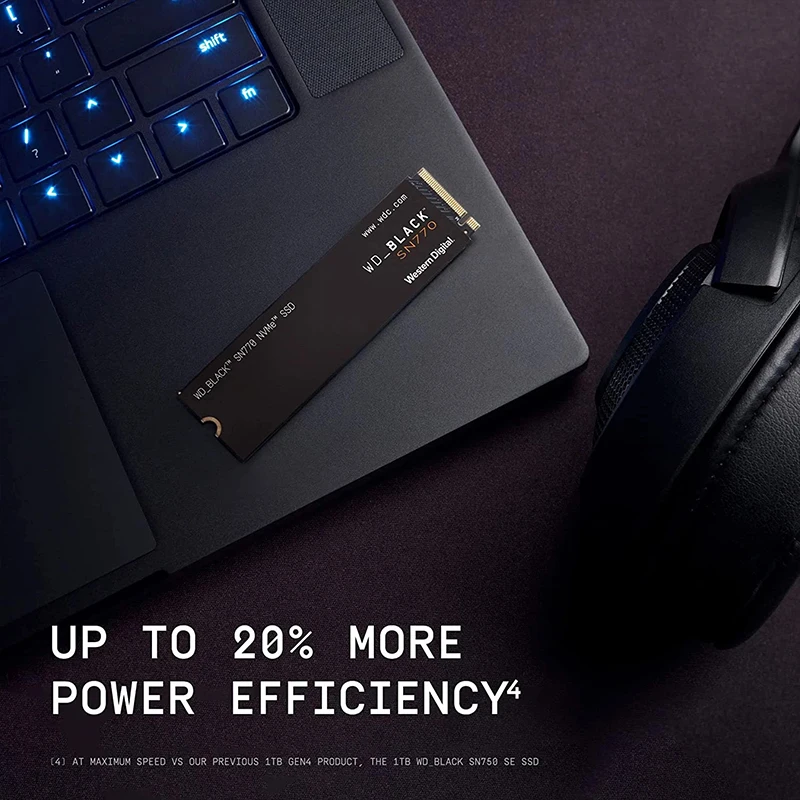 웨스턴 디지털 내장 게이밍 솔리드 스테이트 드라이브, WD BLACK SN770, 1TB NVMe SSD, 500GB, 2TB, Gen4 PCIe M.2 2280, 최대 5150 MB/s