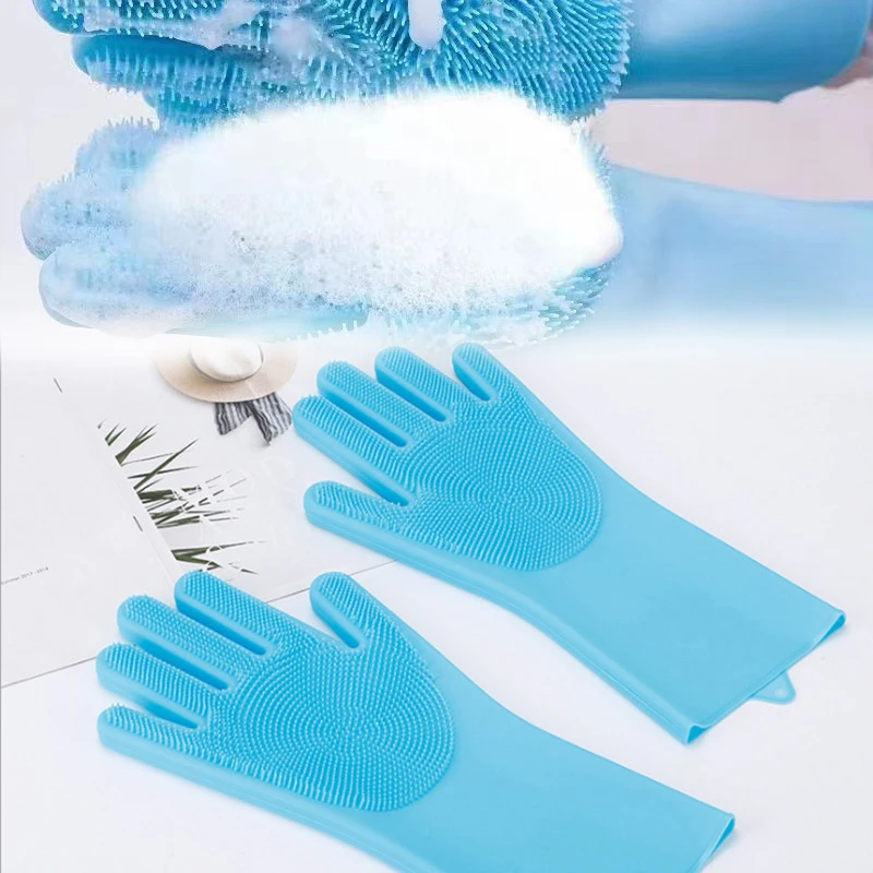 1Pair Dishwashing Cleaning Gloves Magic Silicone Rubber Dish Washing