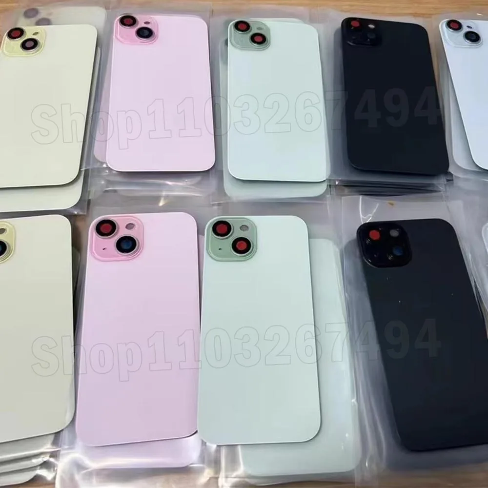 5pcs OEM Iron Plate Panel Back Glass Replacement For 14 Plus 15 Pro Max Broken Rear Door battery cover Housing Repair