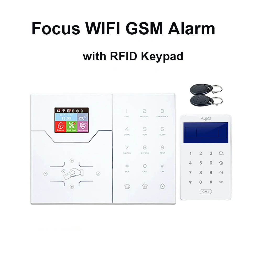

433MHz Focus HA-VGW WIFI GSM Alarm Host French English Voice Color-Screen Touchscreen APP Remote Control RFID Password Keypad