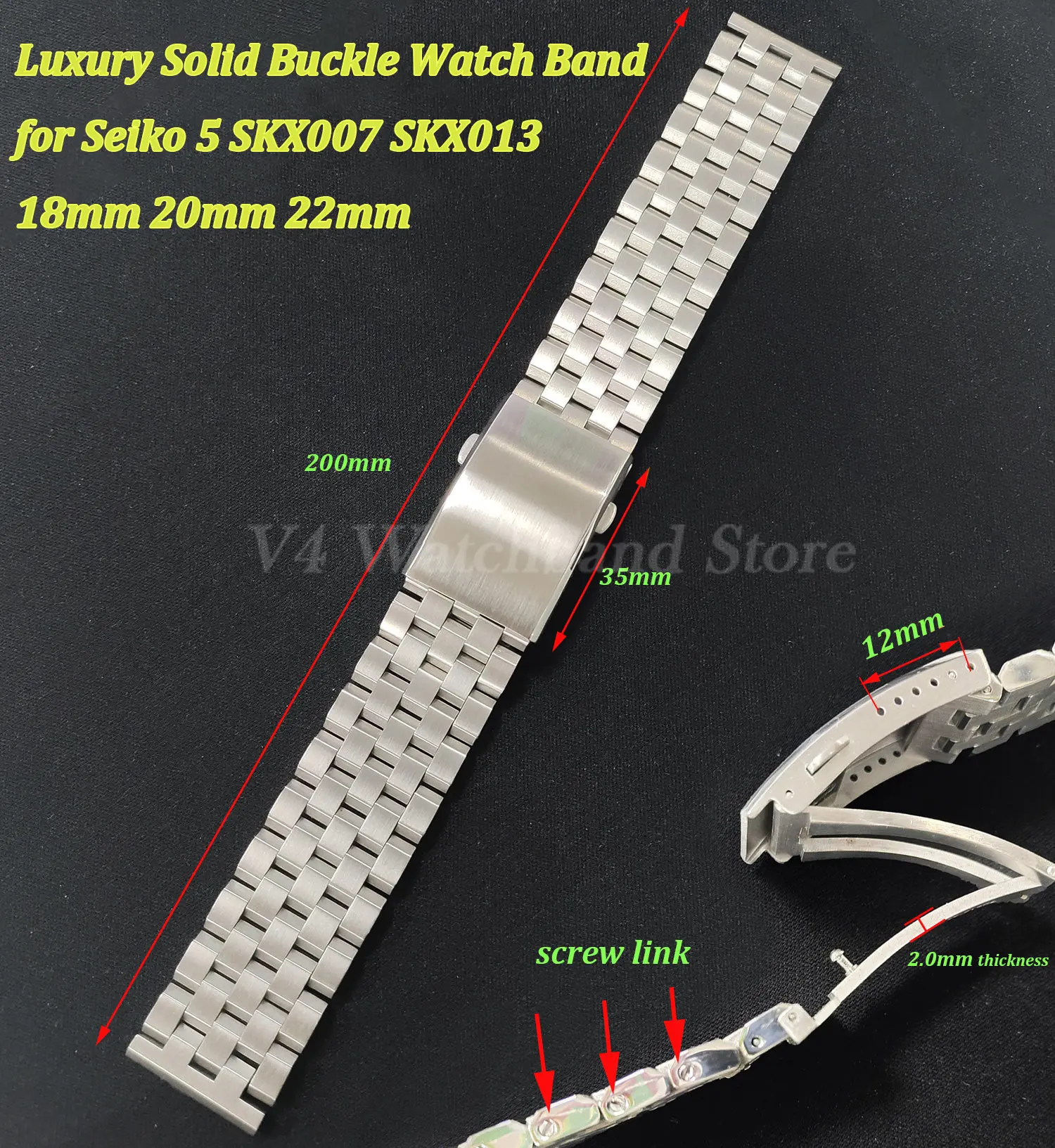 Screw Link Bracelet for Seiko 5 SKX007 SKX013 Replacement Luxury Solid Buckle Watch Band Stainless Steel