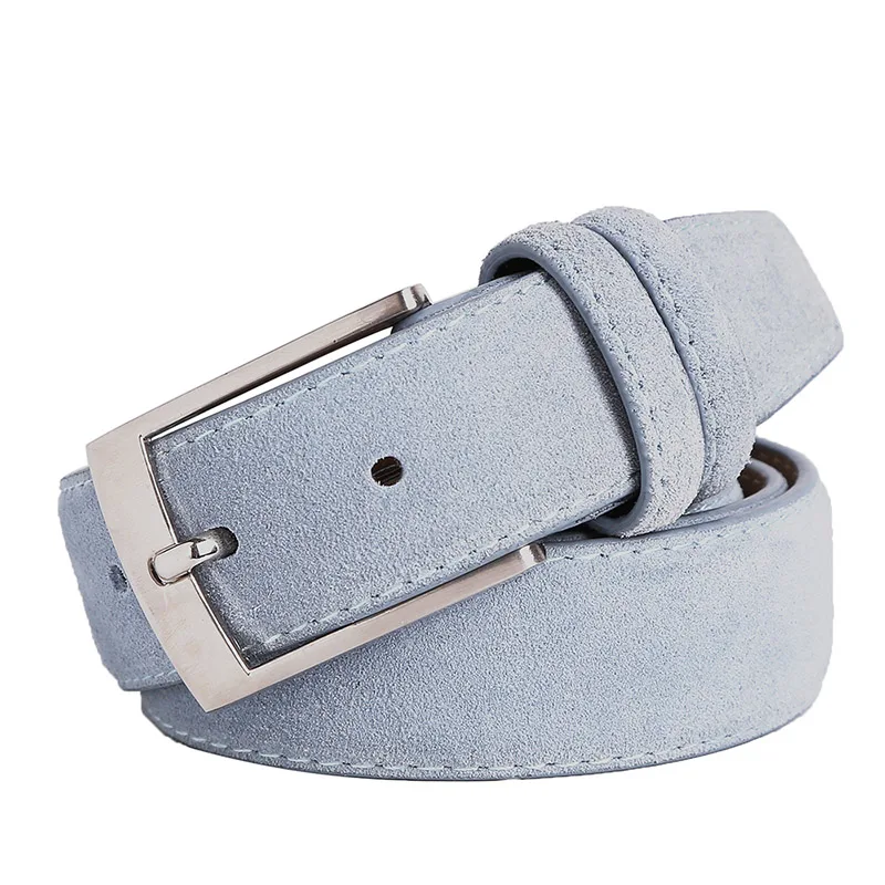 Cow Leather Belts Man And Lady Plaid Jeans Pin Buckle Leather Belt