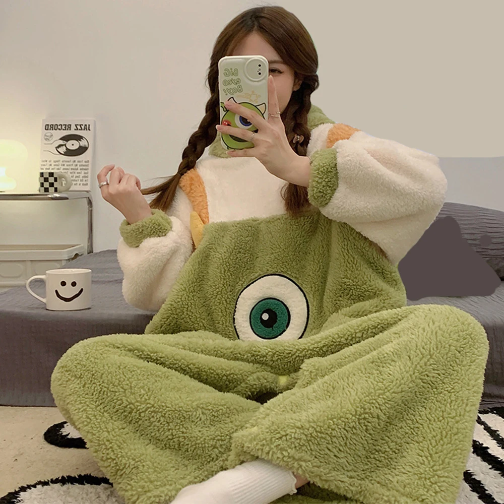 Fluffy Long Plush Kigurumi Animal Adults Onesies Cartoon One-Piece Pajamas Set Anime Cosplay Costume Plus Size Flannel Jumpsuits