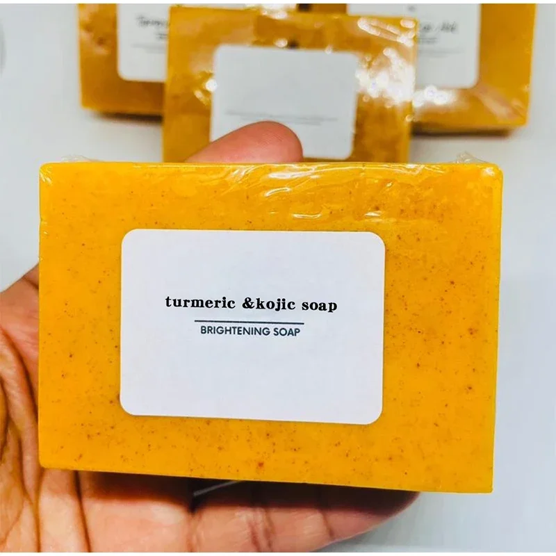 100g Turmeric Scrub Exfoliator Handmade Soap,Lemon Kojic Acid Brighten Moisturizing Shower Face Cleansing Soap,Body Skin Cleaner 6