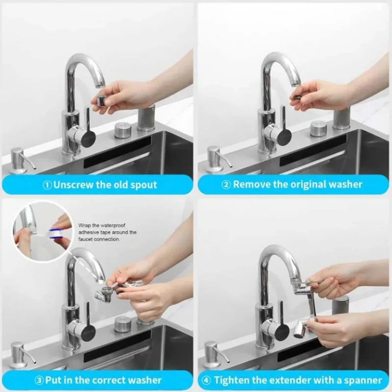 faucet extender A Set Plastic Faucet Extenders 1080&deg; Rotation Rotating Robot Arm Two Water Modes Kitchen Bathroom