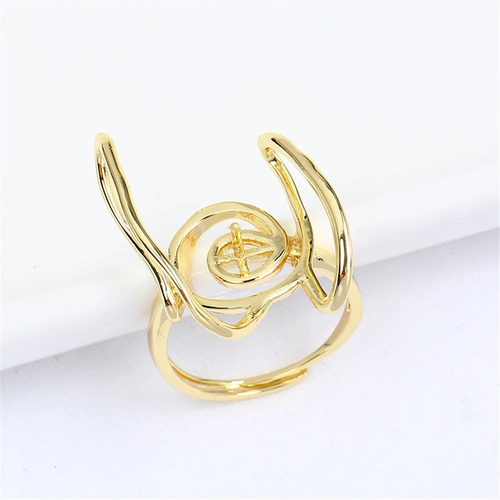 Domestic 14k Gold Electroplated Irregular Shaped Ring with Color Retention Zircon Pearl Adjustable DIY Accessory for Women 14k gold wrapped string double hole closed loop diy pearl bracelet necklace accessory closure buckle connecting ring accessory