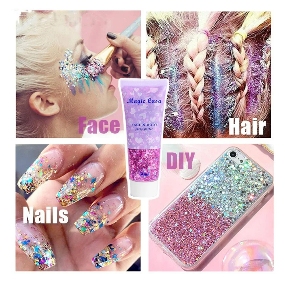 Face Body Glitter Gel 6 Color Set Long Lasting Sparkling Hair Nails Makeup Festival, Glitter Gel Makeup, Holographic Glitter Makeup, Glitter Makeup