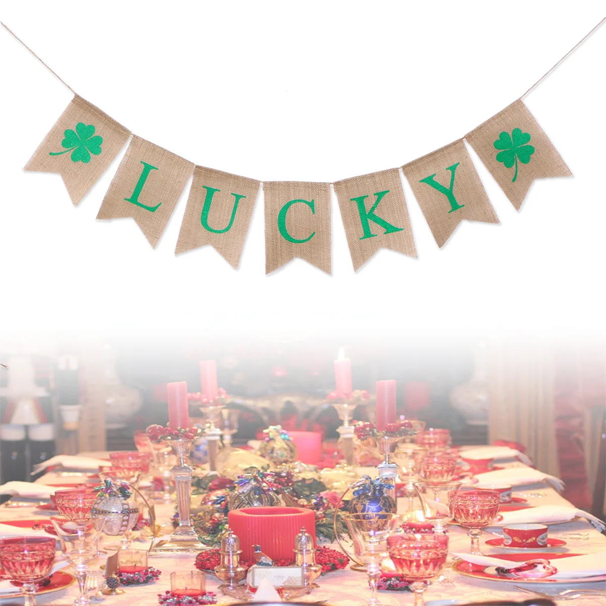 

St Patricks Day Four Leaf Shamrock Burlap Banner Flags